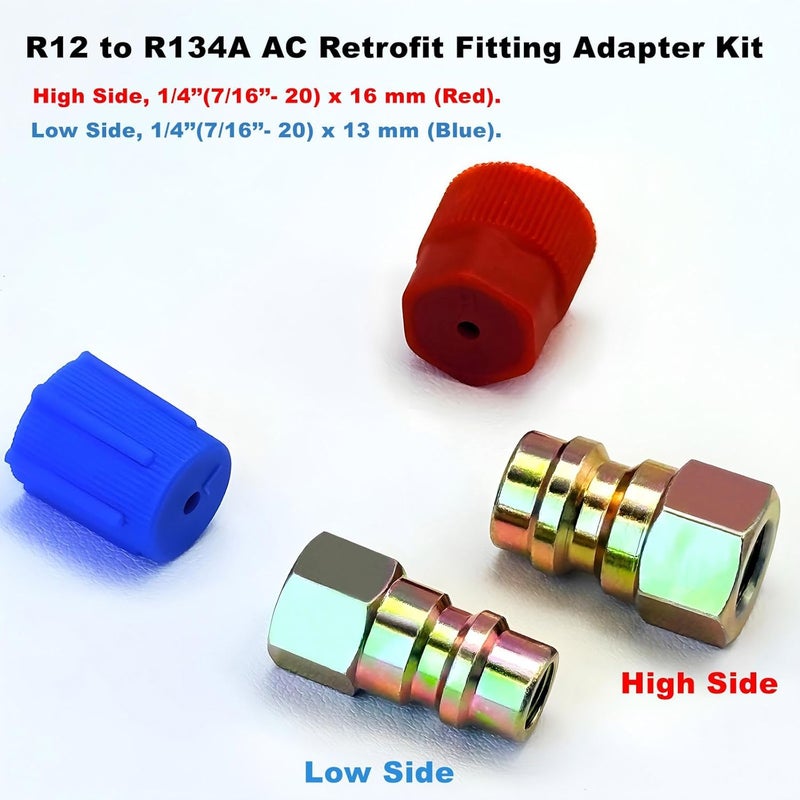 Aracey R12 to R134A AC Retrofit Fitting Adapter Kit, R12 R22 to R134A High/Low Fitting Port Retrofit 1/4’’ to 7/16"-20 UNF Conversion Adapter,Fits for AC Air Conditioner Refrigerant - Image 2
